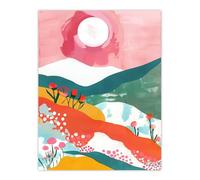 Artery8 Floral Mountain Pink Sunset Colourful Abstract Living Room Large Wall Art Poster Print Thick Paper 18X24 Inch