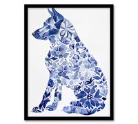 Artery8 Floral Pattern German Shepherd Dog Lover Design Living Room Artwork Framed Wall Art Print A4