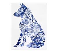 Artery8 Floral Pattern German Shepherd Dog Lover Design Living Room Extra Large XL Wall Art Poster Print