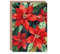 Artery8 Floral Poinsettia Flower Blooms Blank For Him Or Her Art Xmas Festive Christmas Card