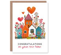 Artery8 Housewarming Card Floral Scandi Pattern New Home Congratulations Blank Arty Art All Occasion Greeting Card