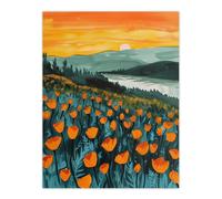 Artery8 Floral Shoreline California Poppies At Sunrise Wall Art Print in Green | Size: W18" x H24" Artery8 Green W18" x H24"
