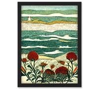 Artery8 Floral Shoreline Coastal Landscape Summer Seaside Artwork Framed Wall Art Print A4 in Black Artery8 Black