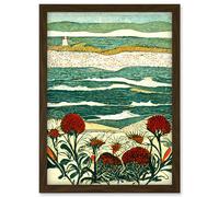 Artery8 Floral Shoreline Coastal Landscape Summer Seaside Artwork Framed Wall Art Print A4 in Brown Artery8 Brown
