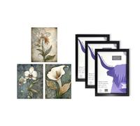 Artery8 Floral Wall Art - Set of 3 A4 Sized Art with Black Frames - Elegant Single Calla Lily and Orchids Flowers Calming Art Deco Style