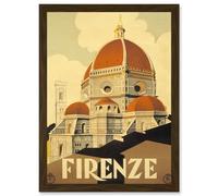 Artery8 Florence Italy Basilica Santa Maria Fiore A4 Artwork Framed Wall Art Print in Brown Artery8 Brown