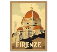 Artery8 Florence Italy Basilica Santa Maria Fiore A4 Artwork Framed Wall Art Print in Light Oak Artery8 Light Oak