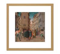 Artery8 Florentine Traveler Sheltering Works Mercy Painting 8X8 Inch Square Wooden Framed Wall Art Print Picture with Mount in Light Oak Artery8 Light Oak