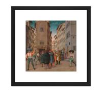 Artery8 Florentine Traveler Sheltering Works Mercy Painting 8X8 Inch Square Wooden Framed Wall Art Print Picture with Mount in Black Artery8 Black