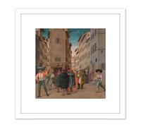 Artery8 Florentine Traveler Sheltering Works Mercy Painting 8X8 Inch Square Wooden Framed Wall Art Print Picture with Mount in White Artery8 White