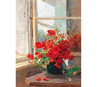 Artery8 Florian Bouquet Poppies Window Flowers Painting Art Print Canvas Premium Wall Decor Poster Mural