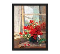 Artery8 Florian Bouquet Poppies Window Flowers Painting Artwork Framed Wall Art Print 18X24 Inch
