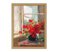 Artery8 Florian Bouquet Poppies Window Flowers Painting Artwork Framed Wall Art Print 18X24 Inch