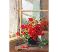 Artery8 Florian Bouquet Poppies Window Flowers Painting Premium Wall Art Canvas Print 18X24 Inch