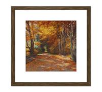 Artery8 Florian Praterallee Autumn Vienna Trees Painting 8X8 Inch Square Wooden Framed Wall Art Print Picture with Mount in Brown Artery8 Brown