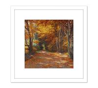 Artery8 Florian Praterallee Autumn Vienna Trees Painting 8X8 Inch Square Wooden Framed Wall Art Print Picture with Mount in White Artery8 White