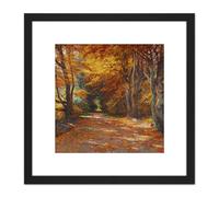 Artery8 Florian Praterallee Autumn Vienna Trees Painting 8X8 Inch Square Wooden Framed Wall Art Print Picture with Mount in Black Artery8 Black