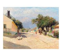 Artery8 Florian Village Road Summer Midday Sun Painting Large XL Wall Art Canvas Print