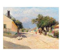 Artery8 Florian Village Road Summer Midday Sun Painting Premium Wall Art Canvas Print 18X24 Inch