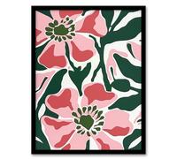 Artery8 Flower Blooms Pink Green Bright Abstract Painting For Living Room Artwork Framed Wall Art Print 18X24 Inch