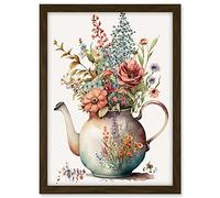 Artery8 Flower Bouquet in a Floral Design Ceramic Teapot Artwork Framed A3 Wall Art Print