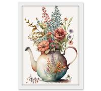 Artery8 Flower Bouquet in a Floral Design Ceramic Teapot Artwork Framed A3 Wall Art Print