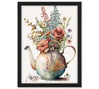 Artery8 Flower Bouquet in a Floral Design Ceramic Teapot Artwork Framed A3 Wall Art Print