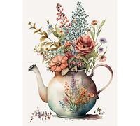 Artery8 Flower Bouquet in a Floral Design Ceramic Teapot Large Wall Art Poster Print Thick Paper 18X24 Inch