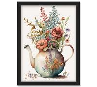 Artery8 Flower Bouquet In A Floral Design Ceramic Teapot Wall Art Print - A4 Size