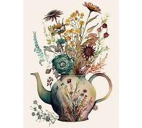 Artery8 Flower Bouquet in a Floral Pattern Ceramic Teapot Large Wall Art Poster Print Thick Paper 18X24 Inch