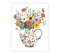 Artery8 Flower Bouquet in Rustic Floral Teapot Vase Kitchen Large Wall Art Poster Print Thick Paper 18X24 Inch