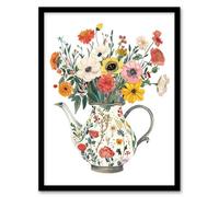 Artery8 Flower Bouquet In Rustic Floral Teapot Vase Wall Art Print - A4 Size