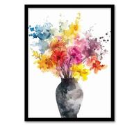 Artery8 Flower Bouquet in Vase Abstract Watercolour For Living Room Artwork Framed Wall Art Print 18X24 Inch