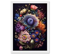 Artery8 Flower Bouquet Purple Pink Orange Floral Art Artwork Framed A3 Wall Art Print