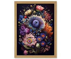 Artery8 Flower Bouquet Purple Pink Orange Floral Art Artwork Framed A3 Wall Art Print
