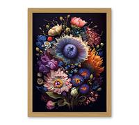Artery8 Flower Bouquet Purple Pink Orange Floral Art Artwork Framed Wall Art Print 18X24 Inch
