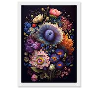 Artery8 Flower Bouquet Purple Pink Orange Floral Art Artwork Framed Wall Art Print A4 in White Artery8 White