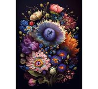Artery8 Flower Bouquet Purple Pink Orange Floral Art Premium Wall Art Canvas Print 18X24 Inch