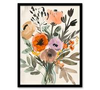 Artery8 Flower Bouquet Vase Abstract Floral Watercolour Framed Wall Art | Size: A4 Artery8 Multicolor A4