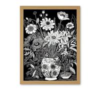 Artery8 Flower Bouquet Vase Black and White Blind Contour Artwork Framed Wall Art Print 18X24 Inch