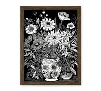 Artery8 Flower Bouquet Vase Black and White Blind Contour Artwork Framed Wall Art Print 18X24 Inch