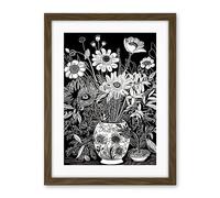 Artery8 Flower Bouquet Vase Black and White Blind Contour Artwork Framed Wall Art Print 18X24 Inch