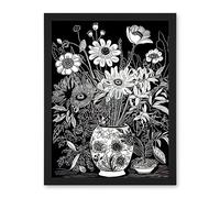 Artery8 Flower Bouquet Vase Black and White Blind Contour Artwork Framed Wall Art Print 18X24 Inch