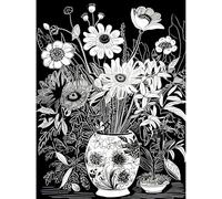 Artery8 Flower Bouquet Vase Black and White Blind Contour Extra Large XL Wall Art Poster Print