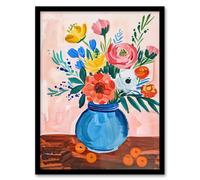 Artery8 Flower Bouquet Vase & Fruit Still Life Painting Framed Wall Art | Size: W12" x H16" Artery8 Multicolor W12" x H16"