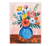 Artery8 Flower Bouquet Vase & Fruit Still Life Painting Wall Art Print | Size: W18" x H24" Artery8 Multicolor W18" x H24"