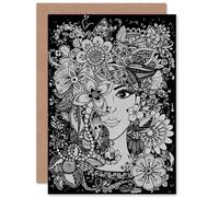 Artery8 Flower Face Greetings Card in Grey Artery8 Grey