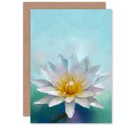 Artery8 Flower Lotus Painting Greetings Card in Blue Artery8 Blue
