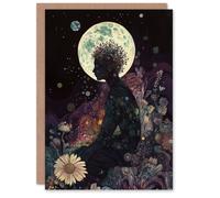 Artery8 Flower Nymph Full Moon Portrait Concept Art Birthday Greeting Card Artery8 Multicolor