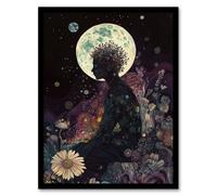 Artery8 Flower Nymph Full Moon Portrait Concept Art Living Room Artwork Framed Wall Art Print A4